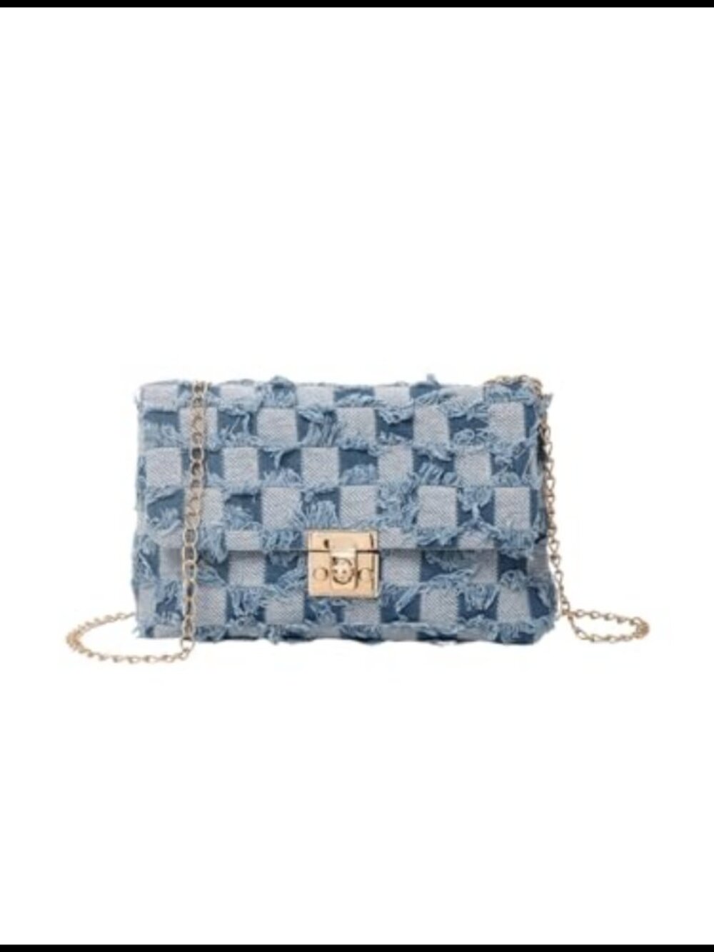 Denim Crossbody Bag Twist Lock Quilted Mini Purse Chain Strap